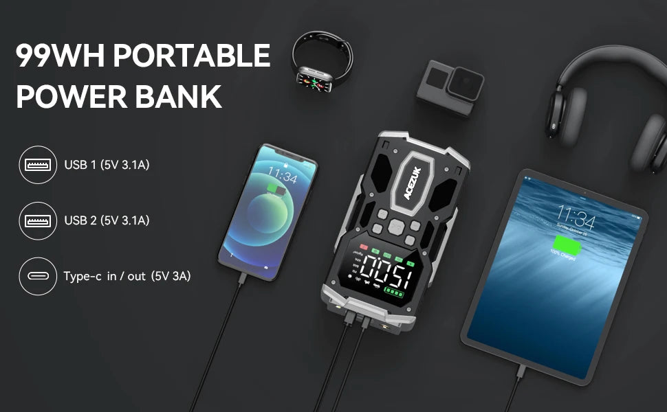 26800mAh Portable Car Jump Starter - Emergency Battery Booster & Power Bank for 12V Vehicles