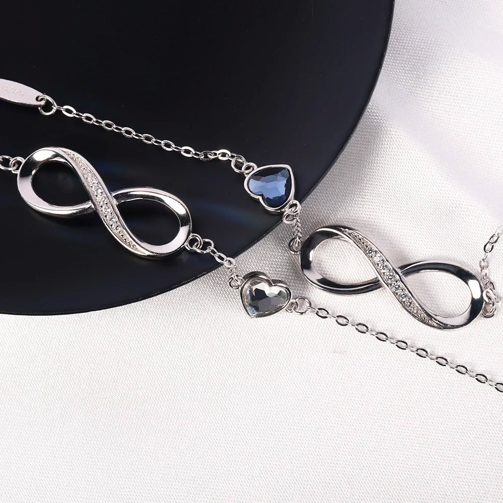 925 Sterling Silver Infinity Heart Bracelet - Adjustable Women's Jewelry Gift