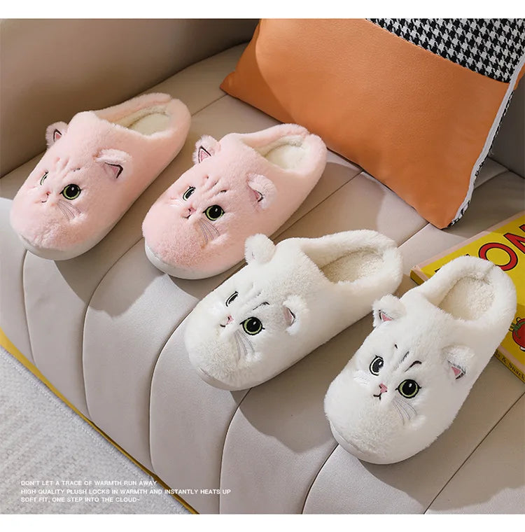 Fuzzy Cat Slippers - Warm Plush Indoor House Shoes