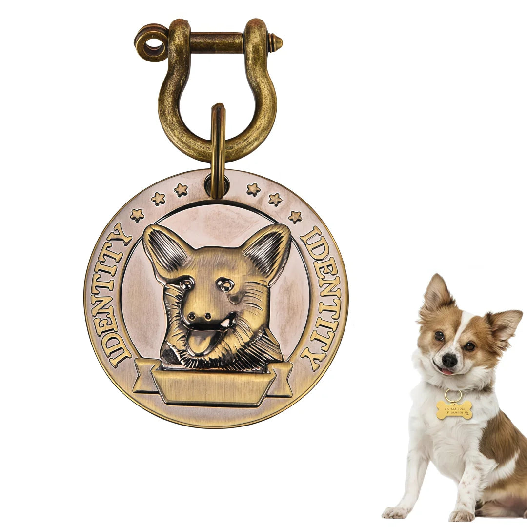 VIP Customizable Engraved Pets ID Tag for Dog Cat Bronze Nameplate Tags Personalized  Address Number Dogs Collar ID Pendant
