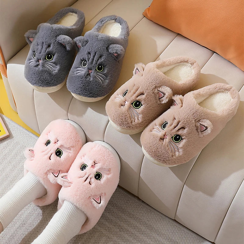 Fuzzy Cat Slippers - Warm Plush Indoor House Shoes