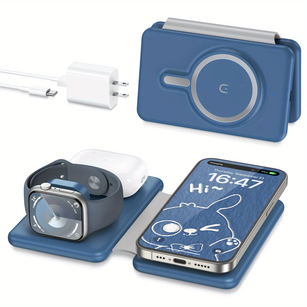 3-in-1 Wireless Charging Station - Foldable Travel Charger for iPhone, Apple Watch & AirPods