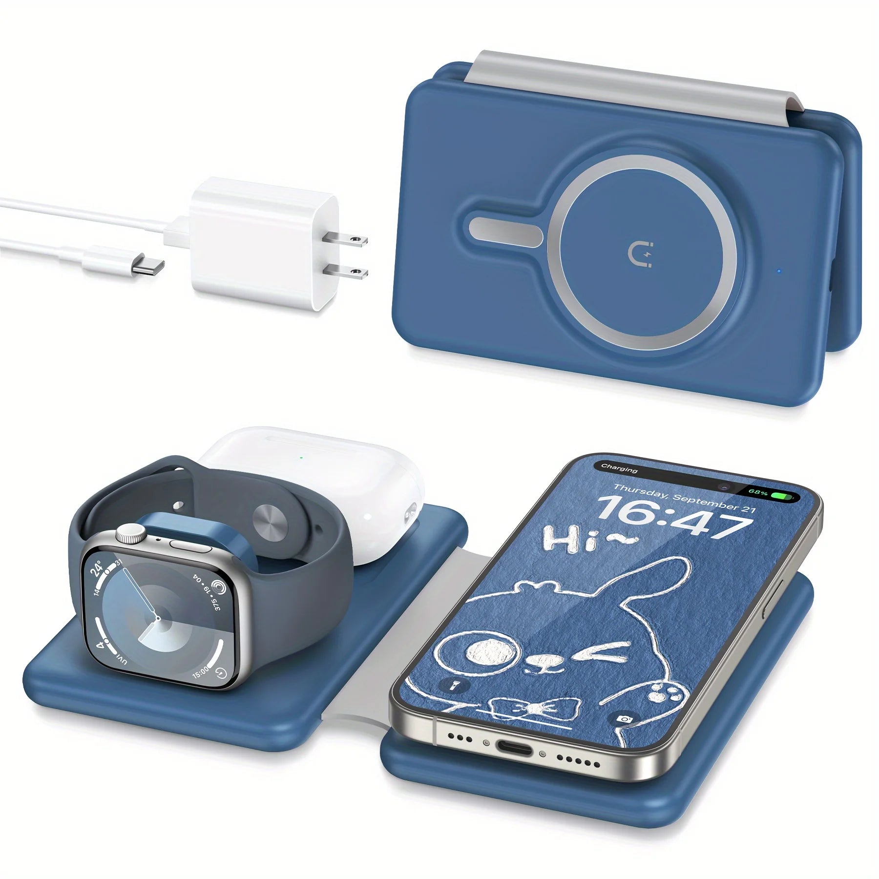 3-in-1 Wireless Charging Station - Foldable Travel Charger for iPhone, Apple Watch & AirPods