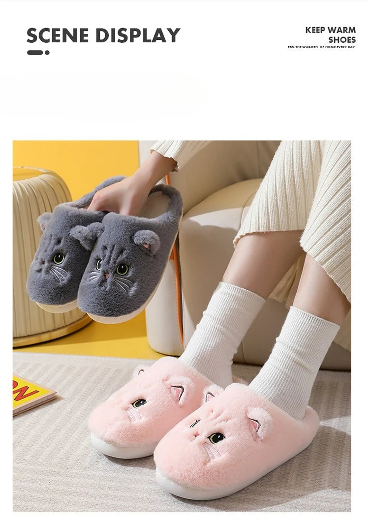 Fuzzy Cat Slippers - Warm Plush Indoor House Shoes