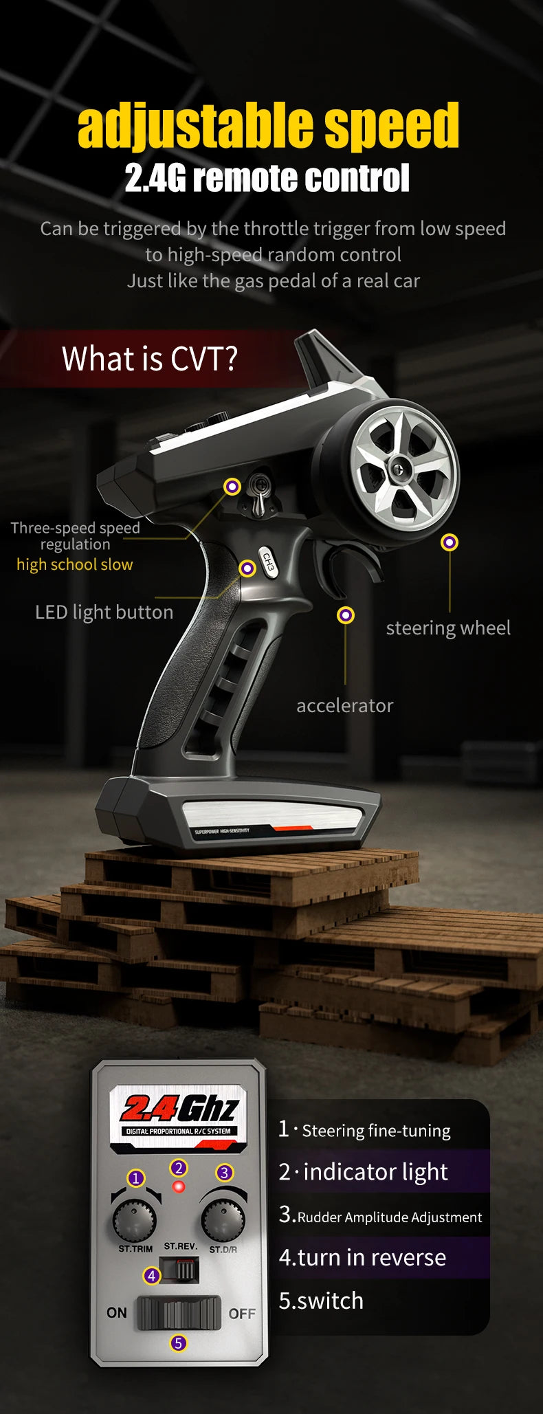 Teeggi 1:16 High-Speed RC Car - 70km/h 4WD Off-Road Drift Truck with LED Lights