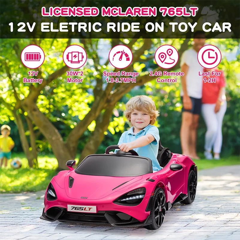 Licensed McLaren 765LT Kids Ride-On Car - 12V Electric Toy with Hydraulic Doors (Ages 3+)