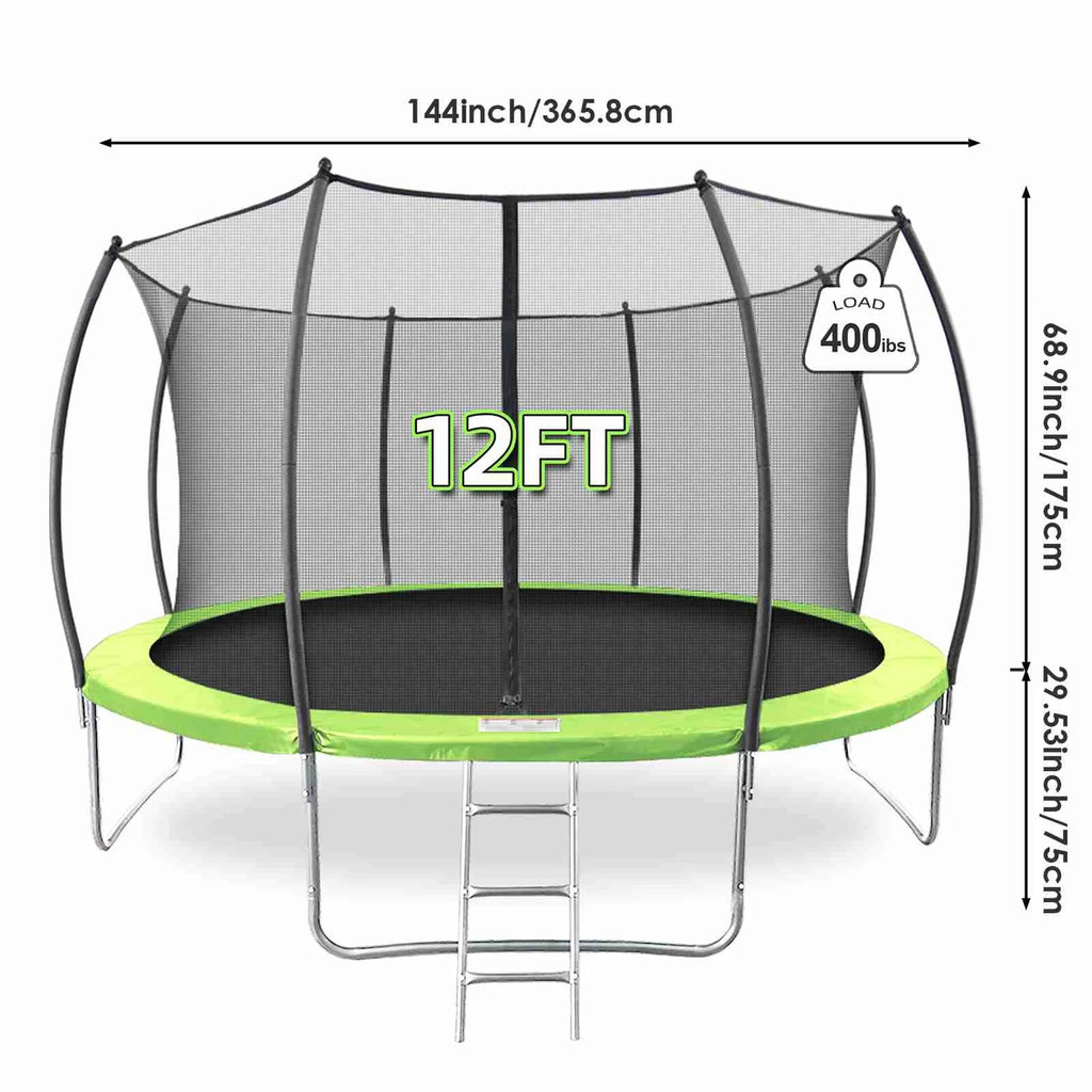 12ft Trampoline with Safety Enclosure Net - 400lb Capacity Outdoor Trampoline with Ladder