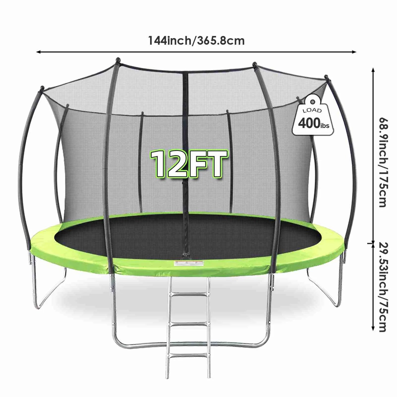12ft Trampoline with Safety Enclosure Net - 400lb Capacity Outdoor Trampoline with Ladder