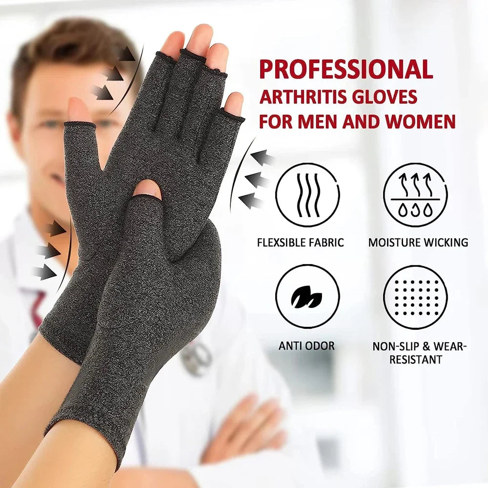 GOMOREON 1Pair Arthritis Gloves Women Men, Carpal Tunnel, Rheumatiod, Tendonitis, Fingerless Hand Thumb Compression Gloves