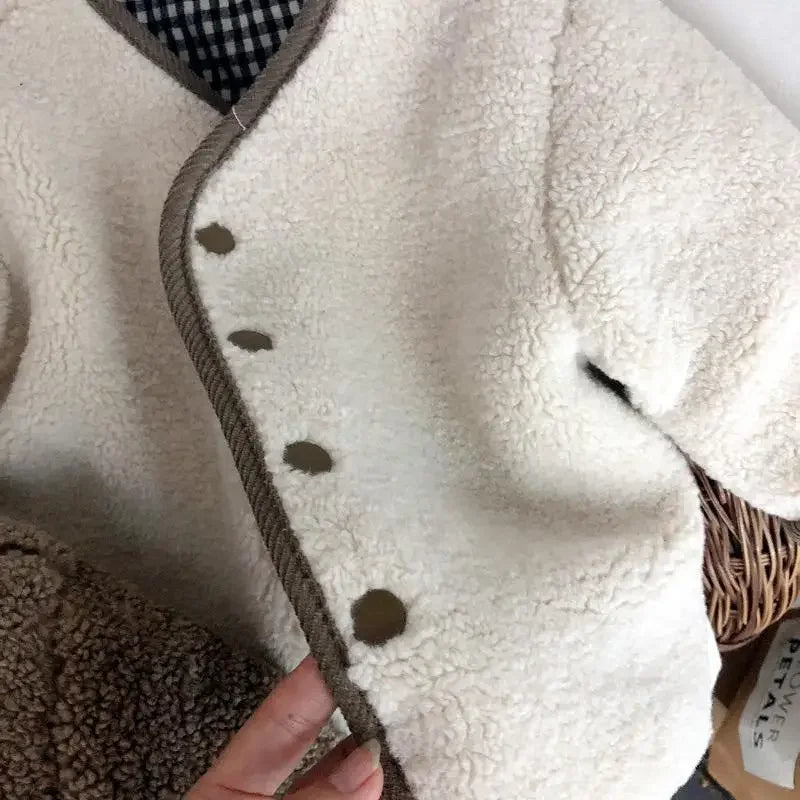 Kids Reversible Plaid Winter Jacket - Warm Plush Coat for Girls