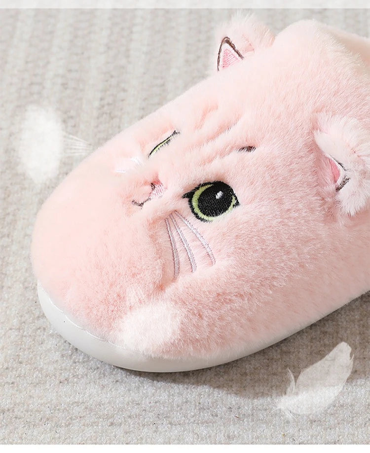 Fuzzy Cat Slippers - Warm Plush Indoor House Shoes