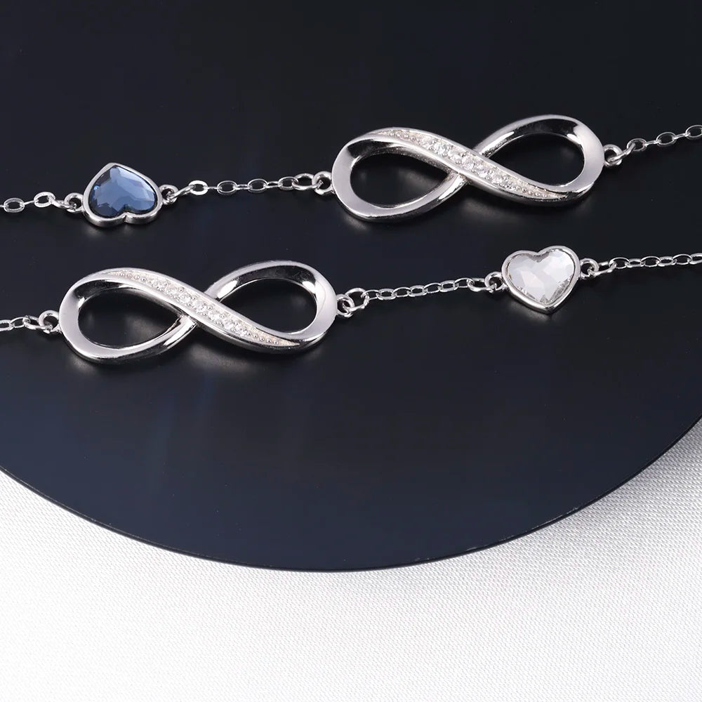 925 Sterling Silver Infinity Heart Bracelet - Adjustable Women's Jewelry Gift