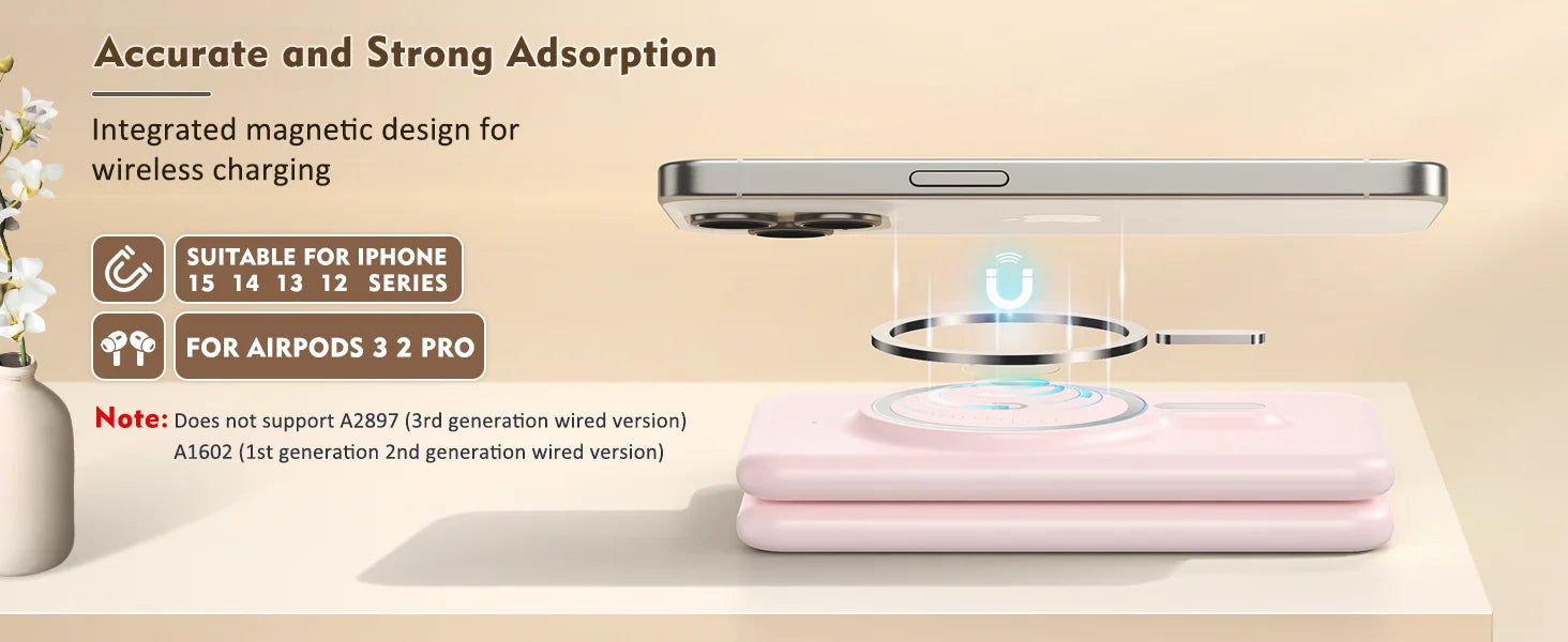 3-in-1 Wireless Charging Station - Foldable Travel Charger for iPhone, Apple Watch & AirPods