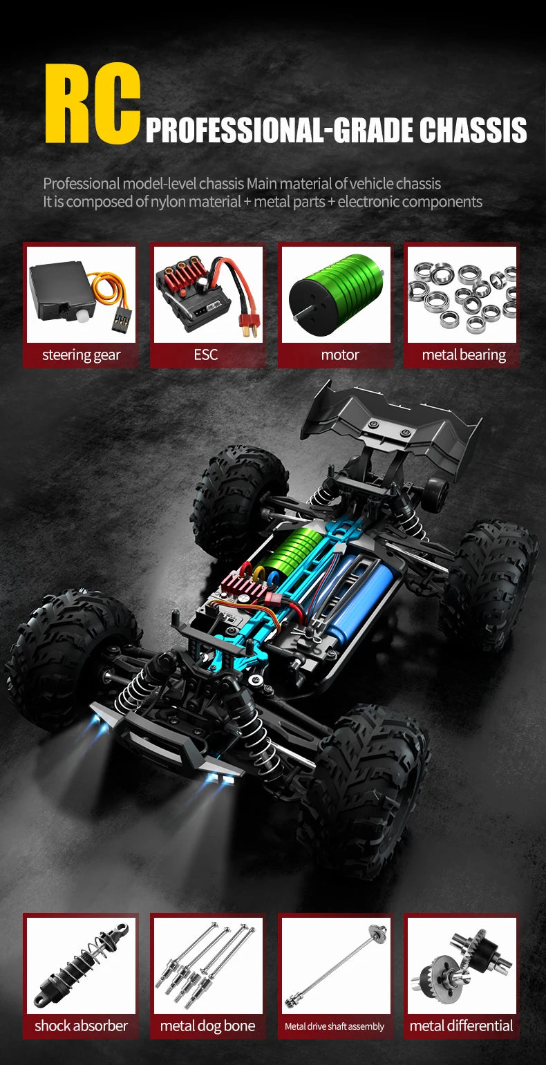 Teeggi 1:16 High-Speed RC Car - 70km/h 4WD Off-Road Drift Truck with LED Lights