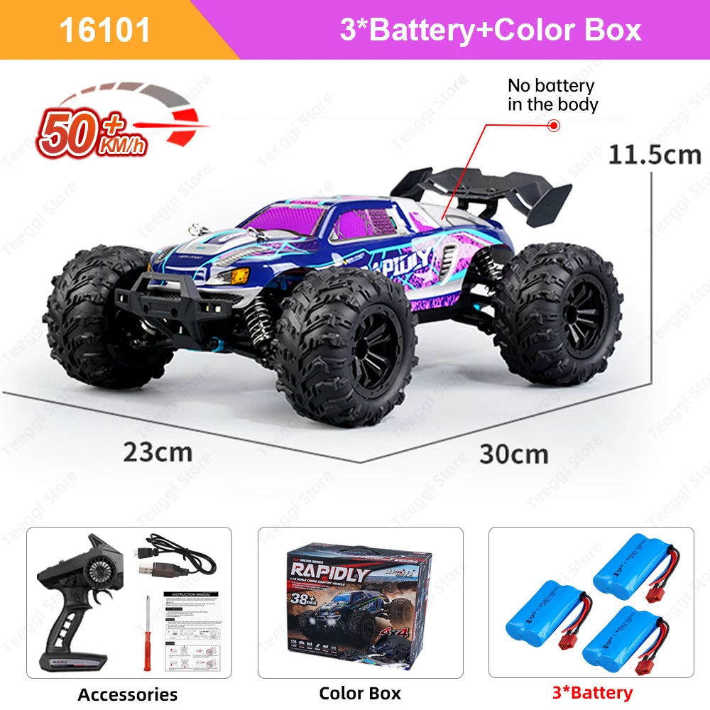 Teeggi 1:16 High-Speed RC Car - 70km/h 4WD Off-Road Drift Truck with LED Lights