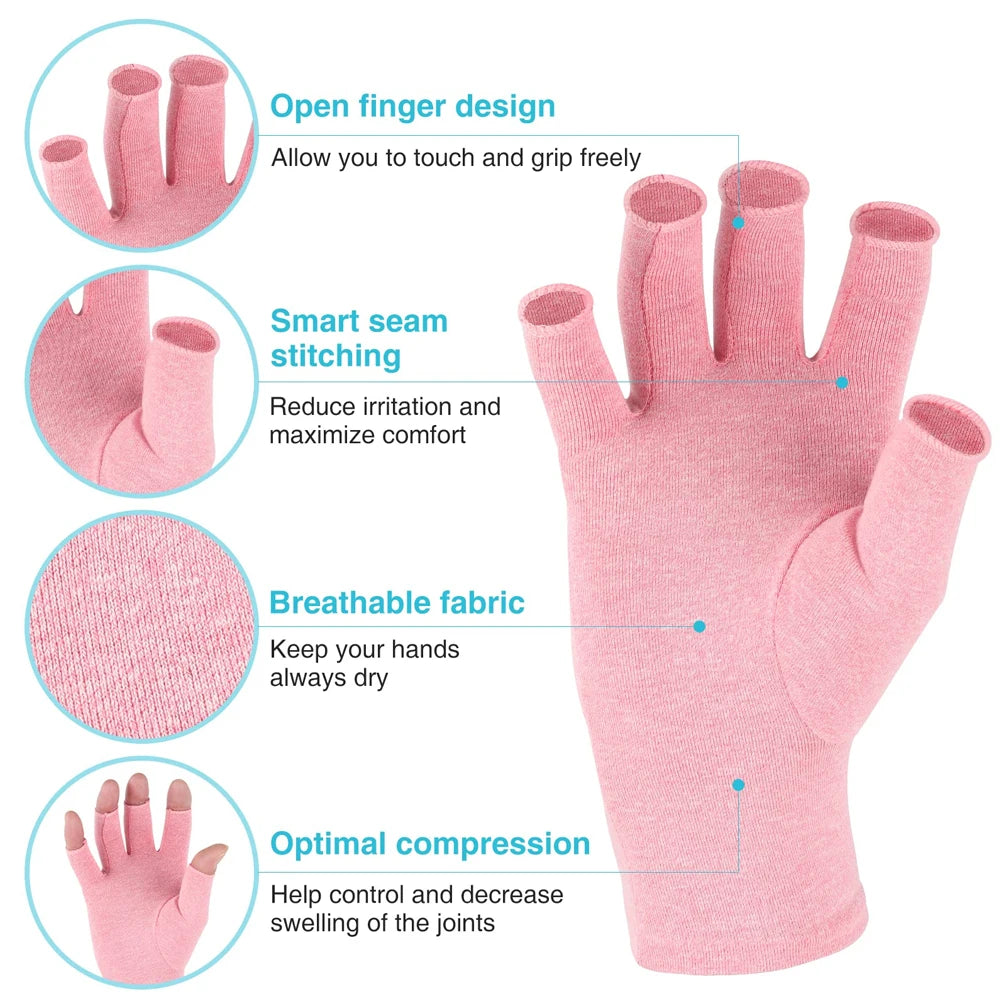 GOMOREON 1Pair Arthritis Gloves Women Men, Carpal Tunnel, Rheumatiod, Tendonitis, Fingerless Hand Thumb Compression Gloves