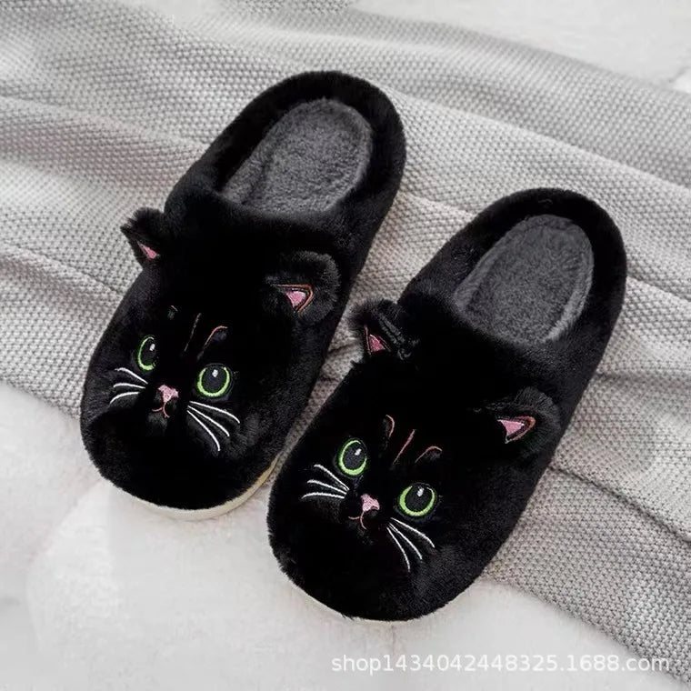 Fuzzy Cat Slippers - Warm Plush Indoor House Shoes