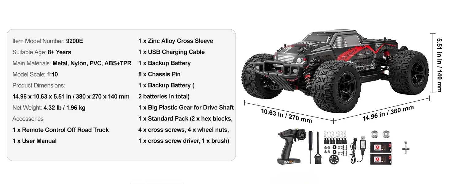 SucceBuy 1:10 Scale RC Car - 38km/h 4WD Off-Road Monster Truck with 2 Batteries