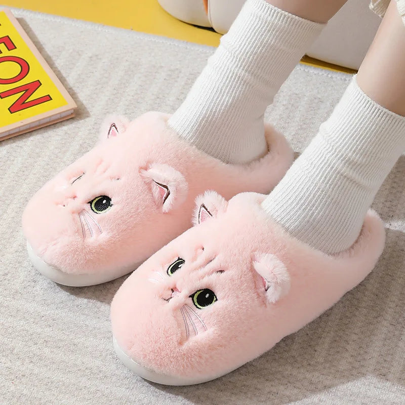 Fuzzy Cat Slippers - Warm Plush Indoor House Shoes